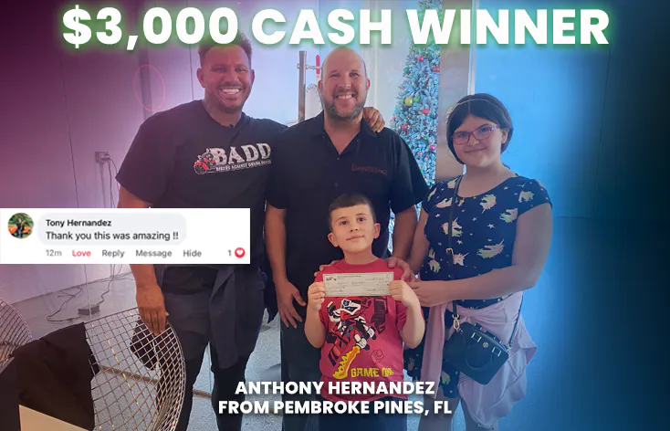 Trip to Miami Beach - OR - $3,000 Cash Giveaway
Anthony Hernandez - Ticket # a430001825336