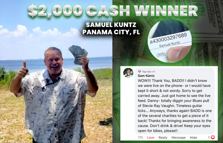 $2,000 Cash Giveaway
Samuel Kuntz - Ticket # a430003297689